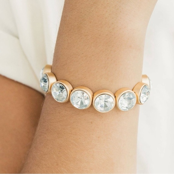 Plunder Jewelry - Plunder Design Britta Elegant Gold Tone Crystal Elastic Cuff Women's Bracelet